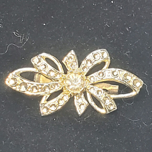 Silver Tone Clear Rhinestone Bow Unsigned Vtg - Picture 2 of 5